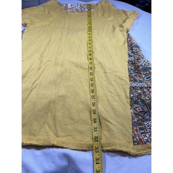 Umgee Linen Blend Mixed Print Tunic Blouse Womens Size Small Yellow Boho - Picture 7 of 7